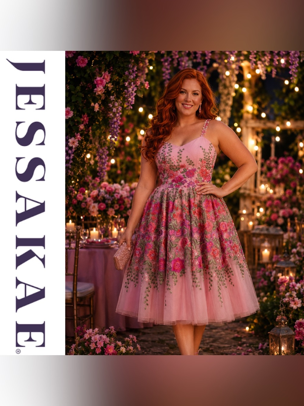 JessaKae Pink Tulle Floral Embroidered Midi Secret Garden Dress, XXL, NWT!